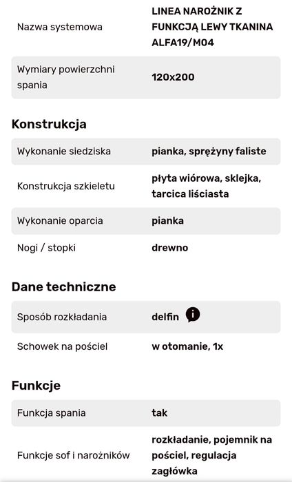 Narożnik Linea kolor szary,lewy
