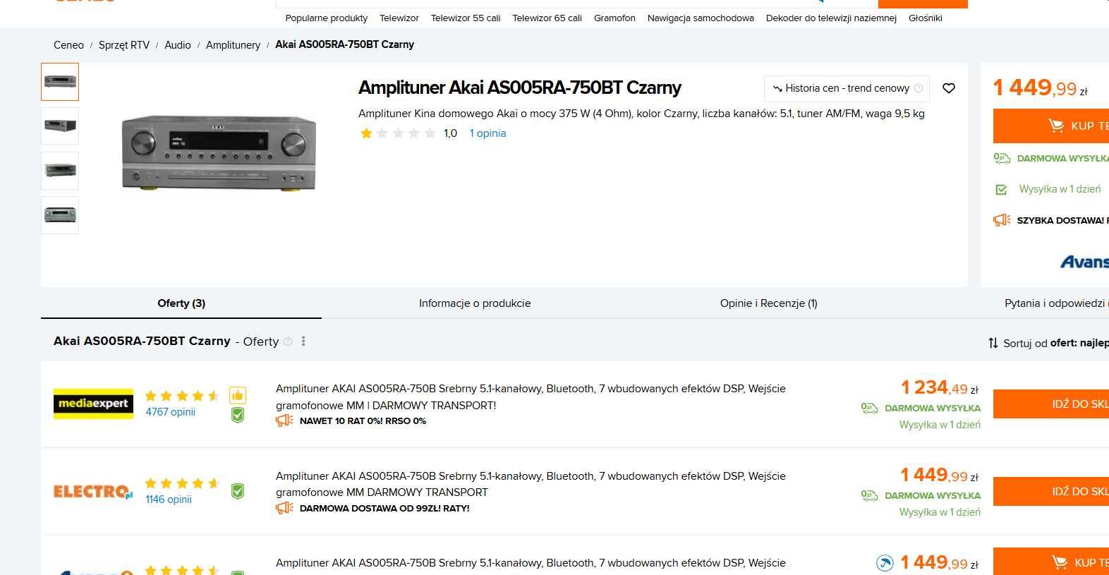 OUTLET AKAI wzmacniacz Amplituner AS005RA-750 5.1 375W bluetooth