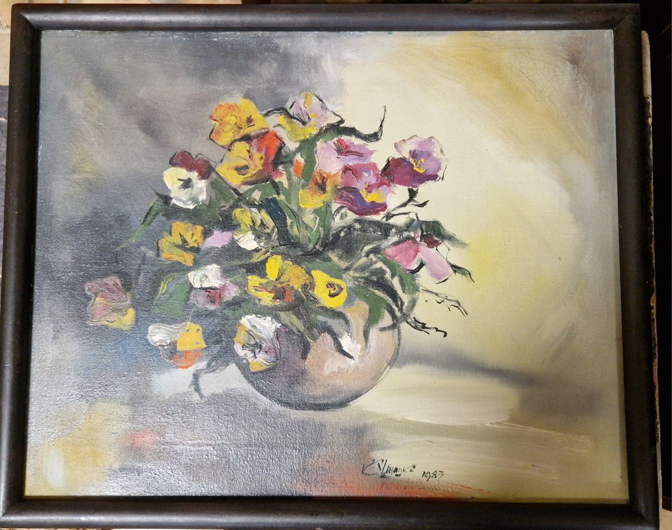 OBRAZ martwa natura"Kwiaty" 1983 autograf, olej na płotnie, idealny st