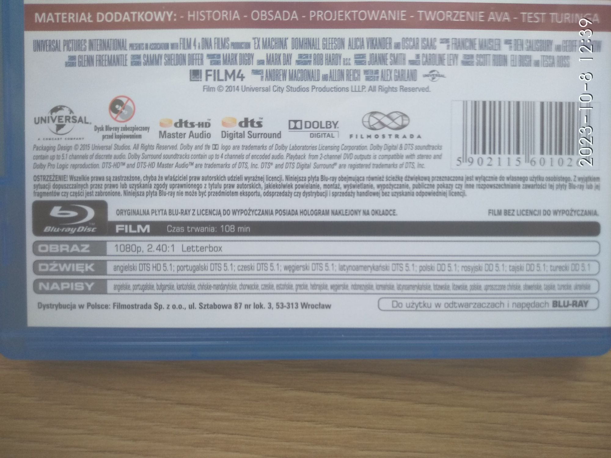 Ex machina blu ray polskie napisy i polski lektor wysyłka gratis