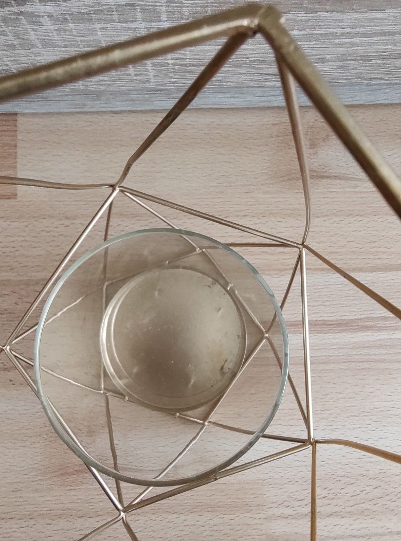Zestaw świeczników złotych geometrycznych wesele dekoracja loftowe