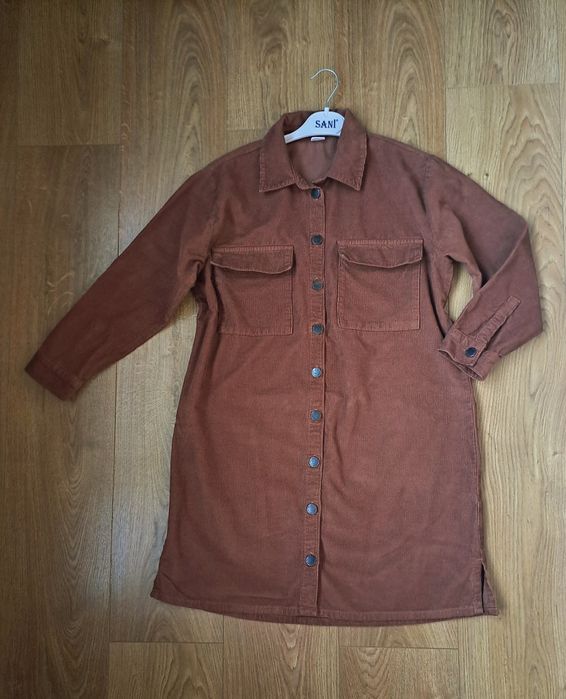 Коричневое теплое вельветовое платье с длинным рукавом для девочки