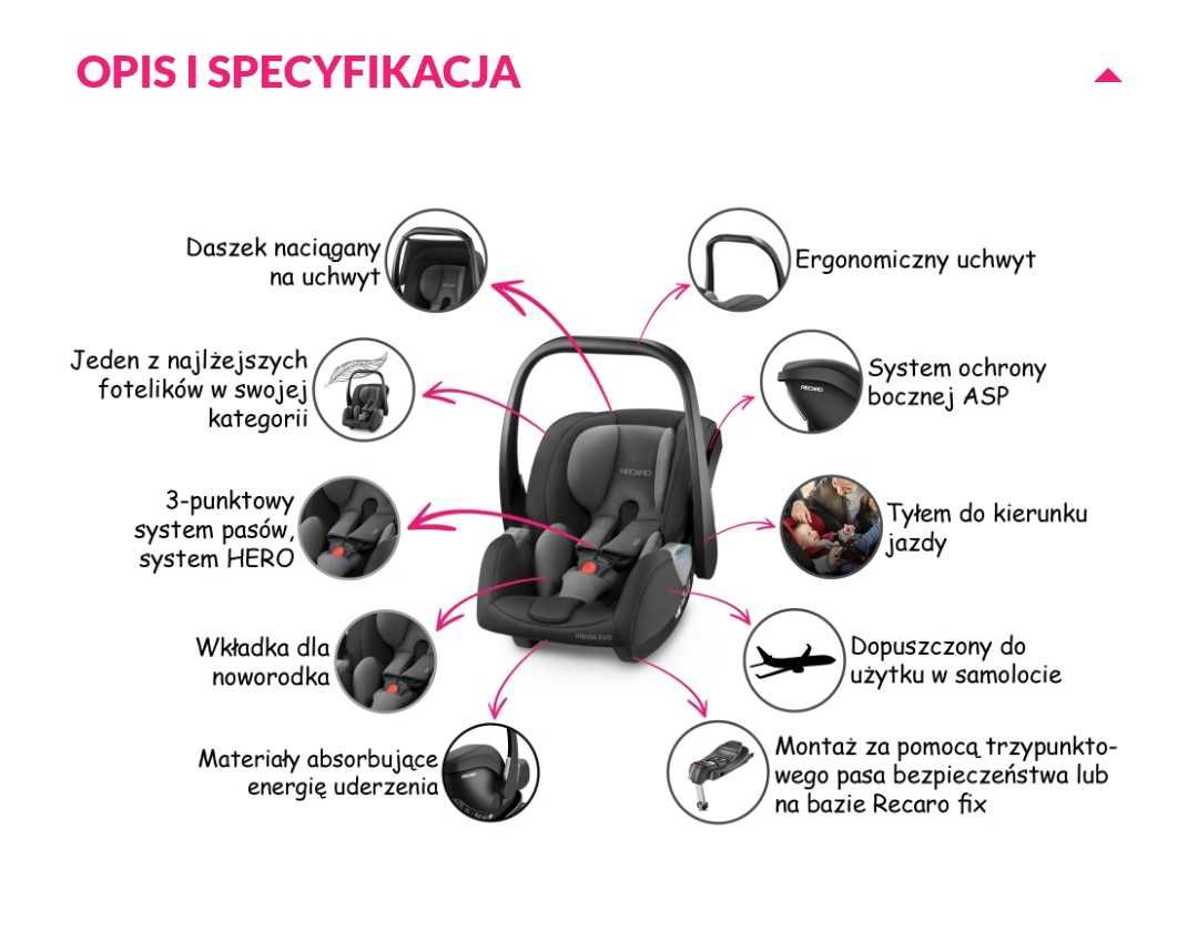 Fotelik samochodowy-nosidełko Recaro Privia Evo+baza Recaro SmartClick