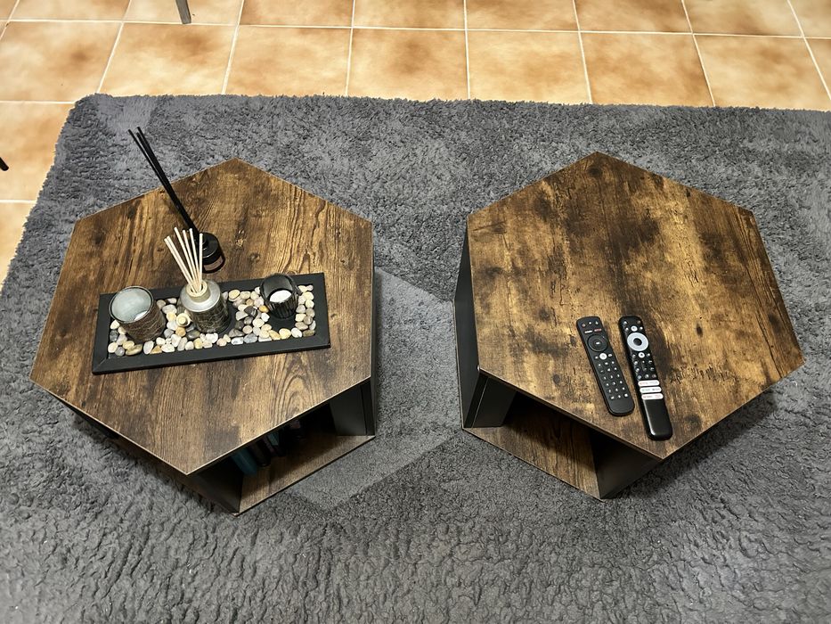 Mesa de Centro Hexagonal Dupla - Estilo Industrial/Rústico - NOVA!