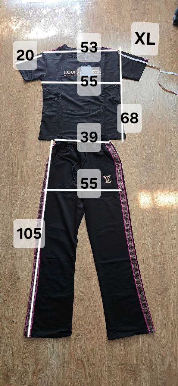 Nowy czarny dres damski 2-częściowy – koszulka i spodnie,  S–XL