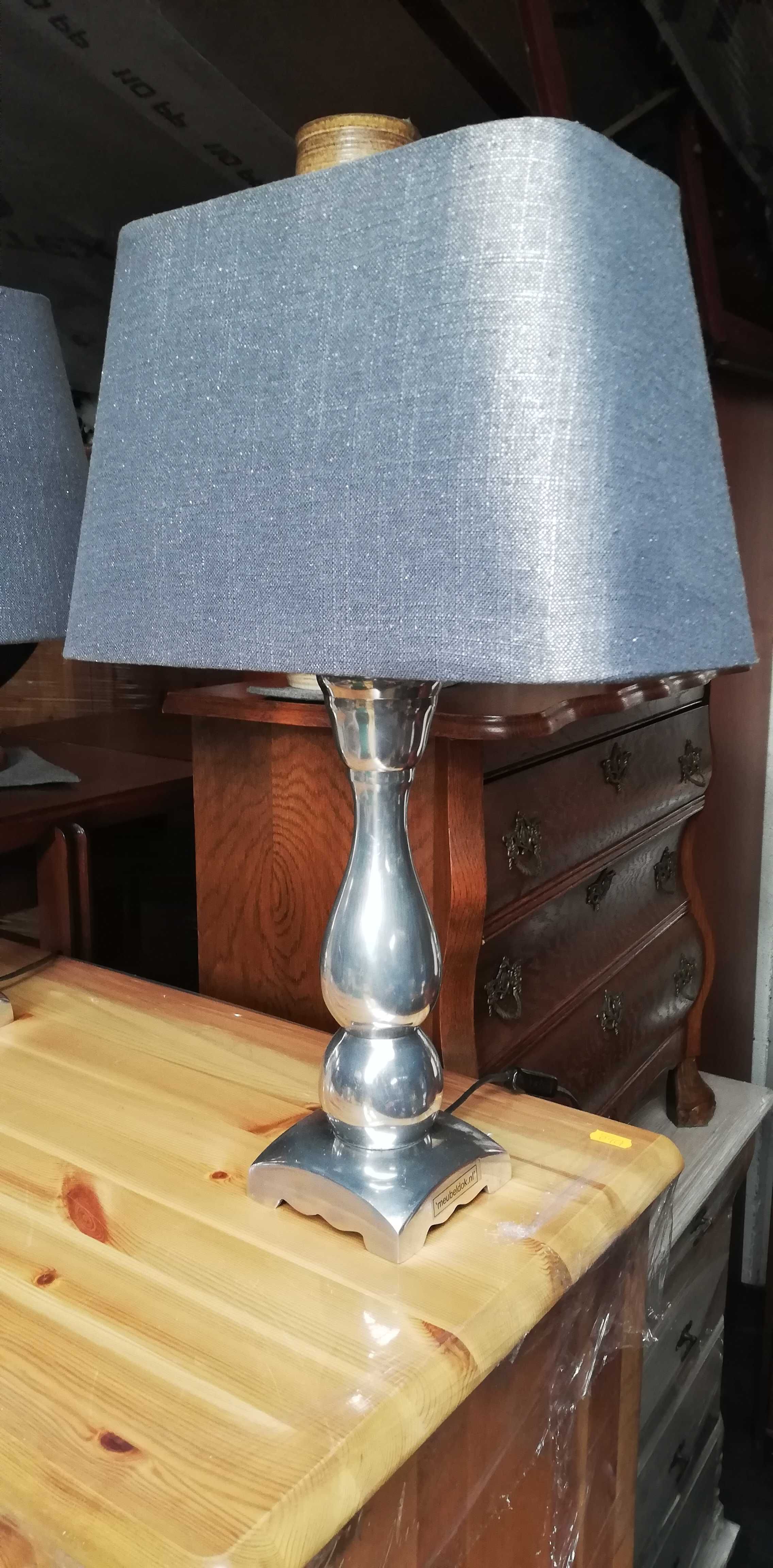 lampa stołowa srebrna glamour abażur szary prostokąt