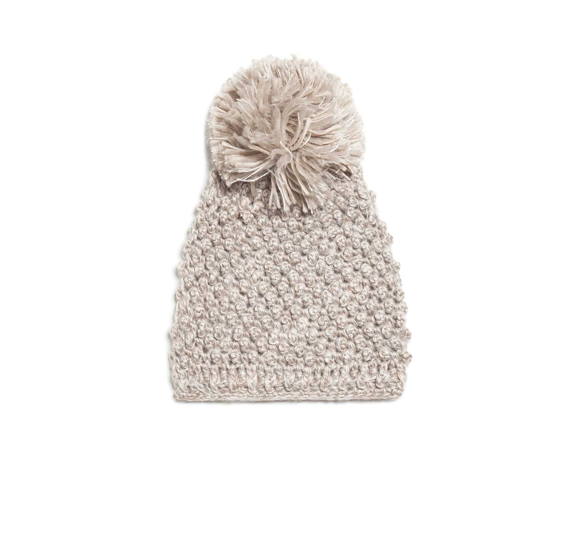 h&M czapka zimowa beżowa z pomponem 53-55 cm na 7-10 lat