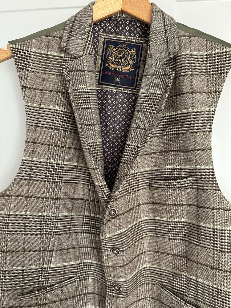 Kamizelka męska Simon Templar w kratę kratkę pod marynarkę elegancka
