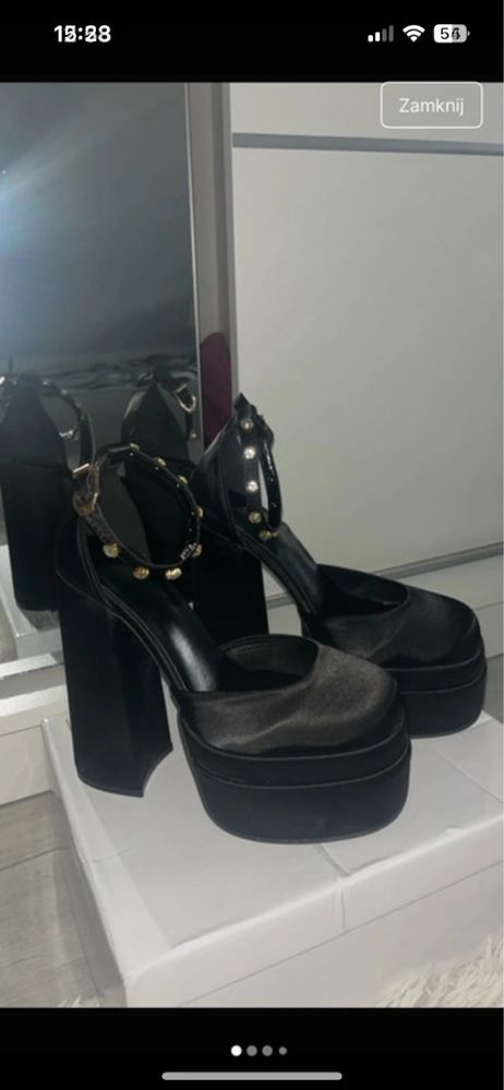 Buty na słupku czarne z kryształkami