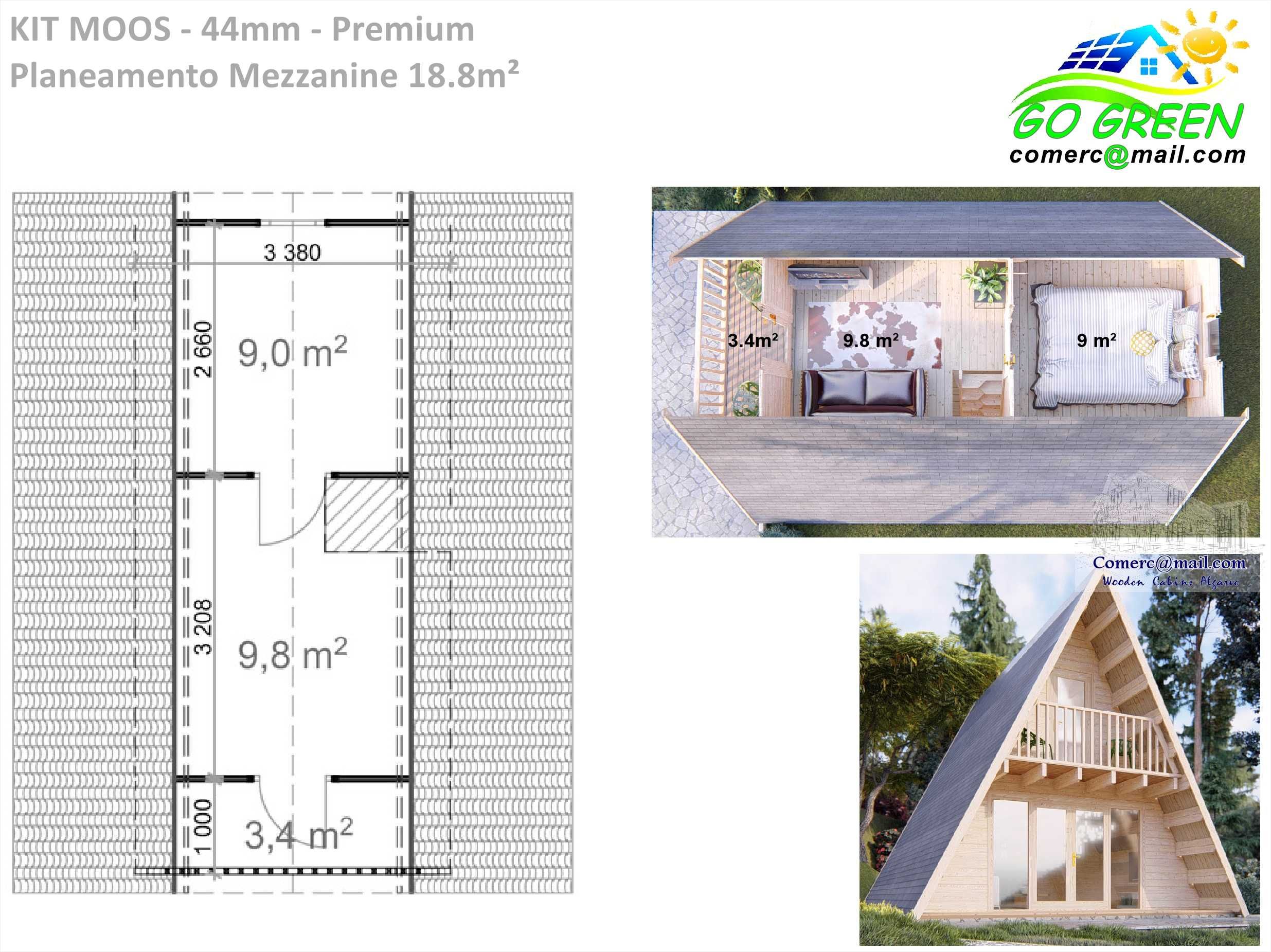 NOVO Casa madeira MOOS 52m² - Telhado 97m² - Pré-fabricada T2