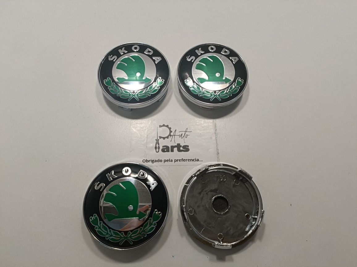 Conjunto 4 centros jante Skoda 60mm Verde/Preto