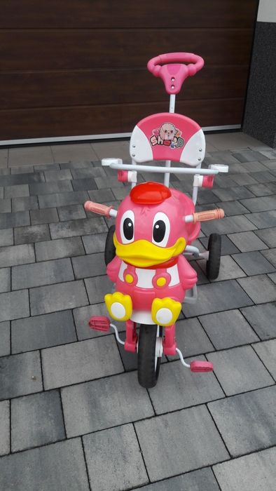 Rowerek dziecięcy, dla dziewczynki, trzykołowy, kaczuszka