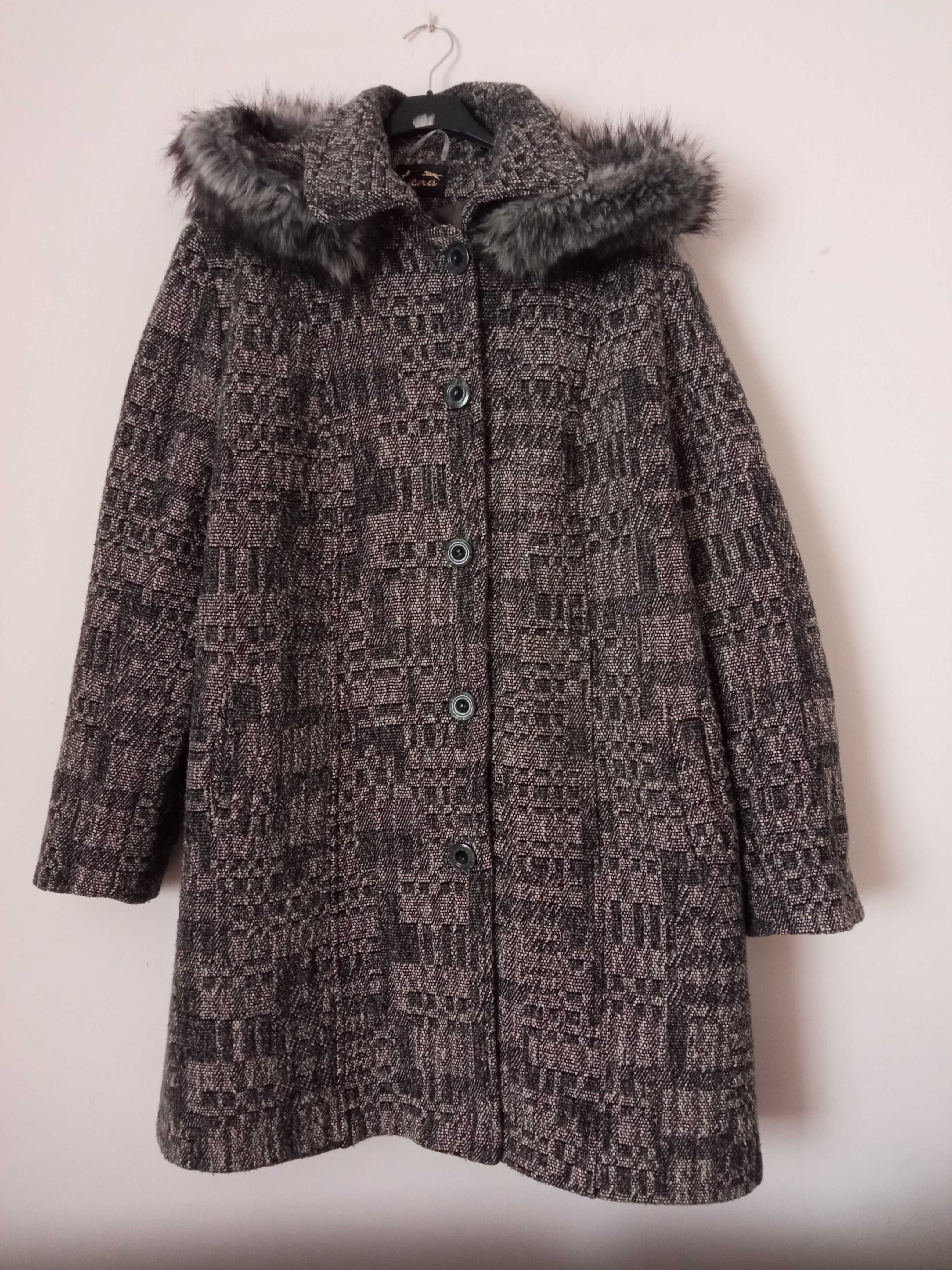 Elegancki zimowy ciepły płaszcz z kapturem 50 5XL