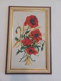 Obraz "Kwiaty polne" A. Bobińska 1976 akwarele płótno 54x35 cm