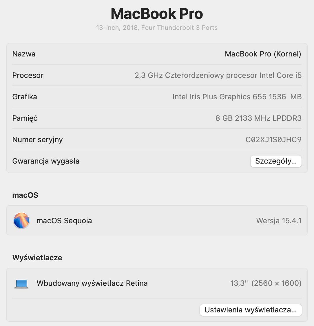 Apple Macbook Pro 13 A1989 i5 512GB touchbar