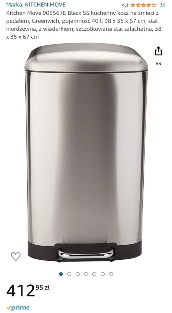 Kosz na śmieci metalowy INOX z cichym domkiem 40L