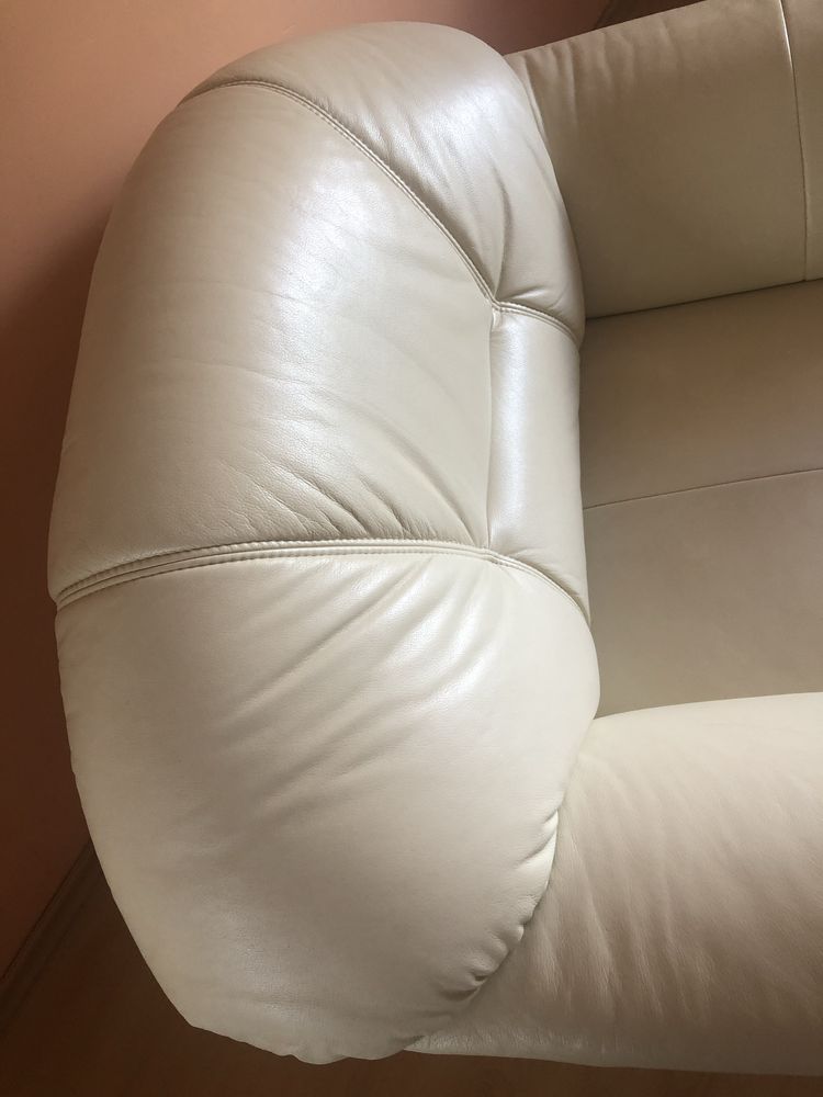 Wypoczynek skóra naturalna 3 2 1 ecru [Kanapa sofa fotel]