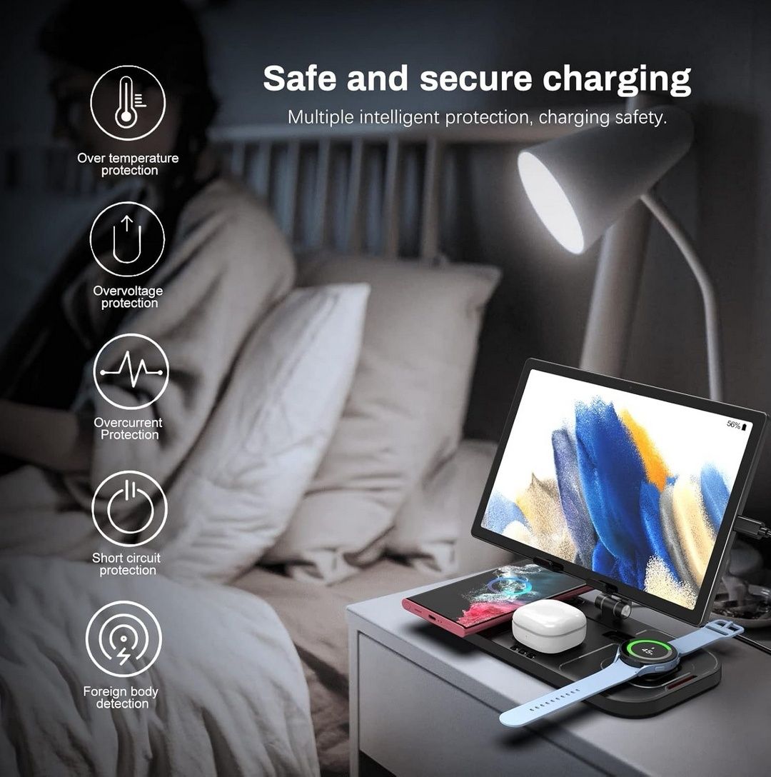 Stacja Ładująca 4w1 Bezprzewodowa do Smartfona Zegarka Słuchawek