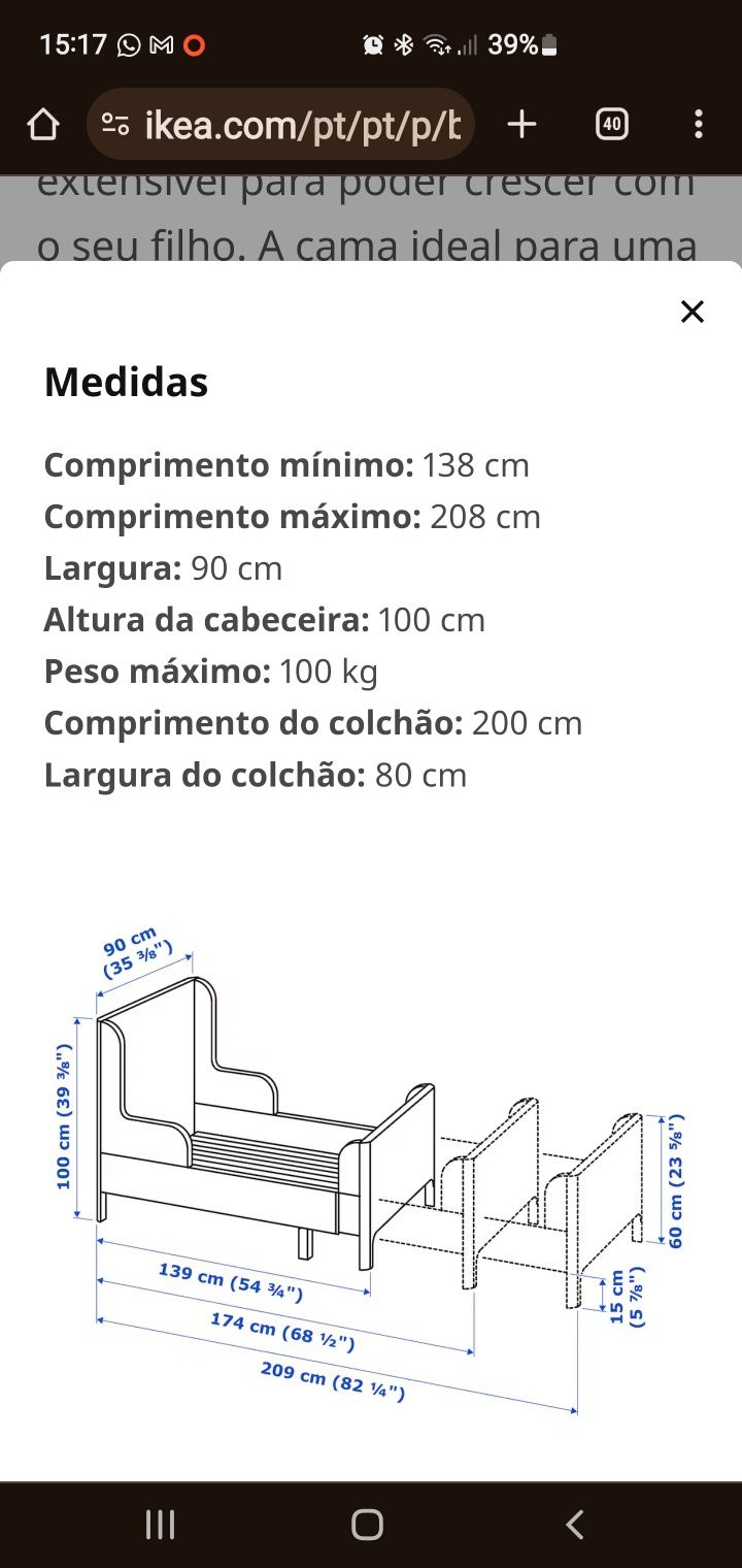 Cama de criança extensível