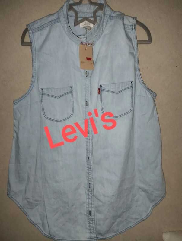 Levi's blekitna koszula  kamizelka, bluzka jeans rozm 42 dłuższy przod