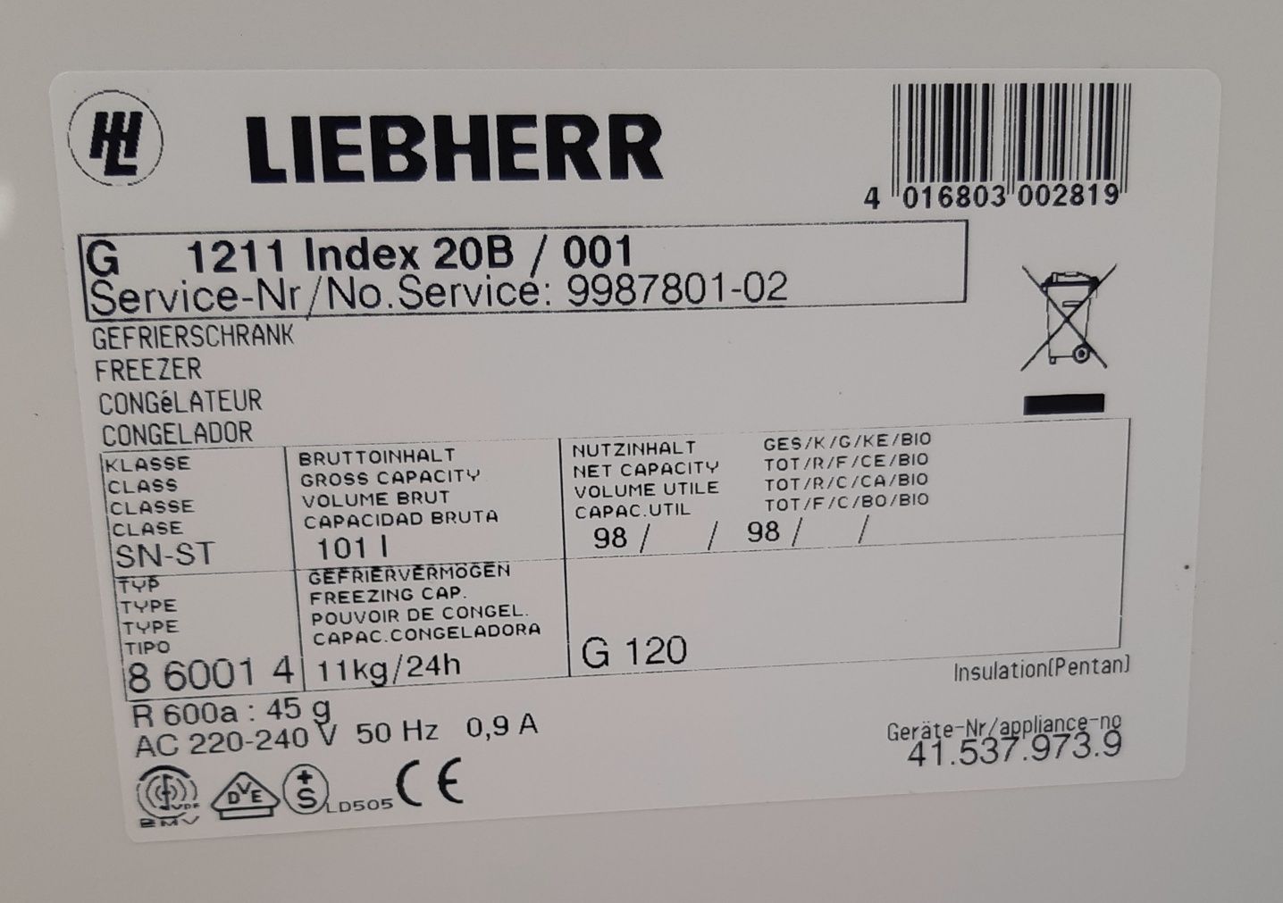 Морозильная камера Liebherr, ,  85 см