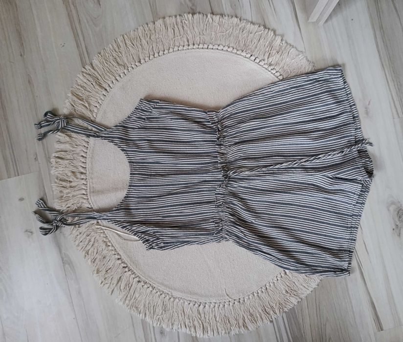 Szaro-kremowy, letni kombinezon w paski 40/L Primark