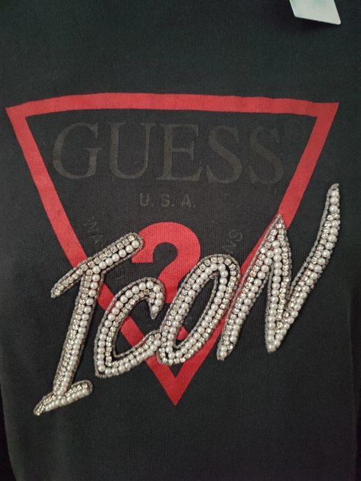 Bluza Guess Icon z kryształkami i perełkami nowa z metką