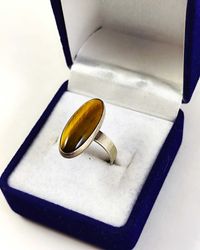 Старинное Серебряное кольцо 835 из Германии Натуральный Тигровый глаз