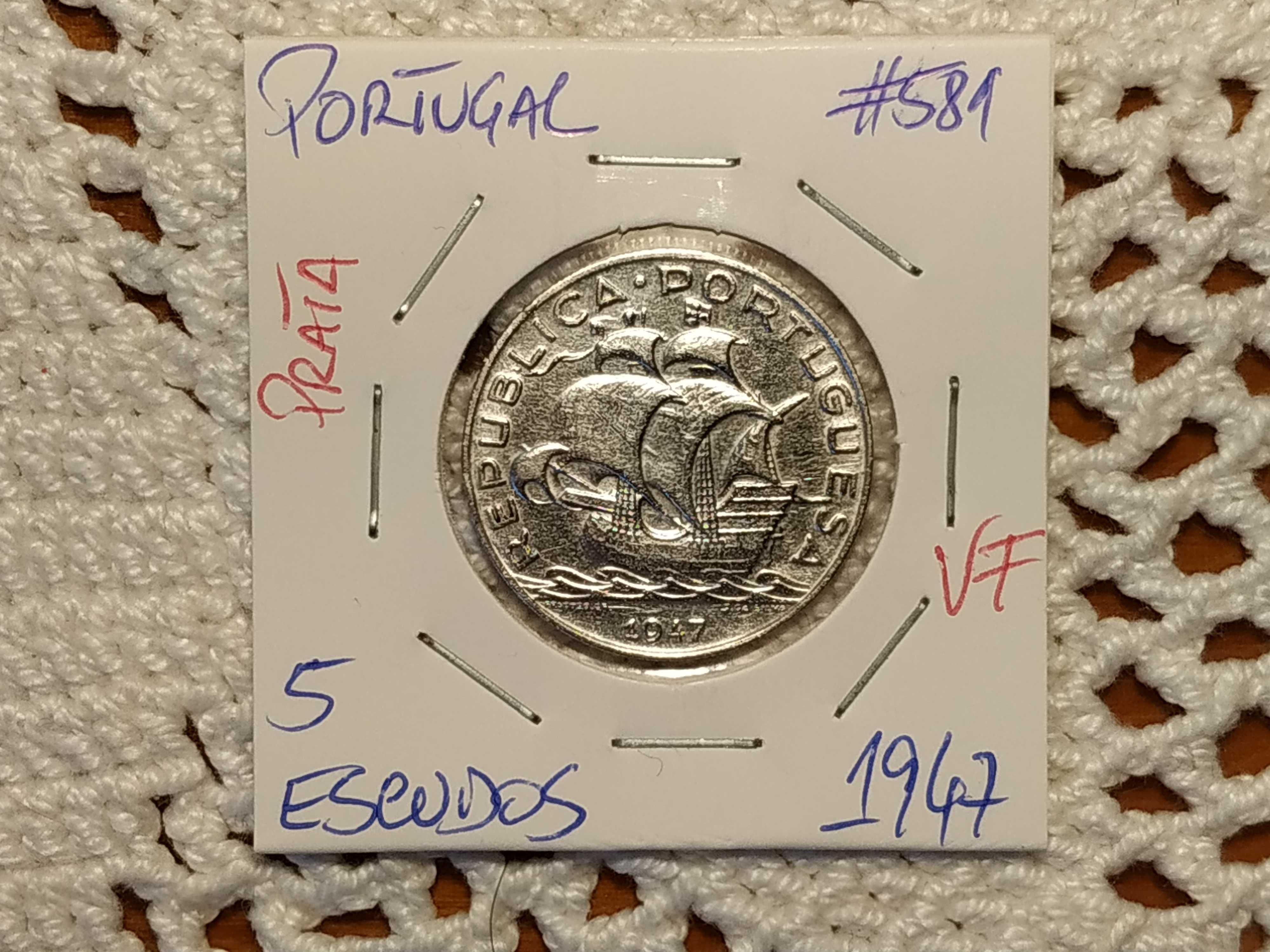 Portugal - moeda em prata de 5 escudos de 1947 (VF)