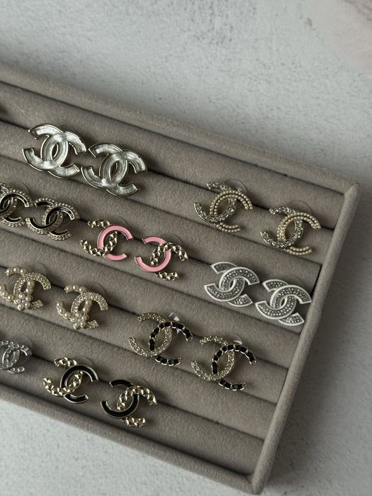Сережки пусети Шанель, Chanel, стильна якісна біжутерія, нова колекція