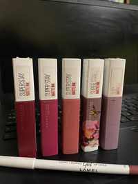 Продаю помады Maybelline NY Super Stay + карандаш Lamel в подарок