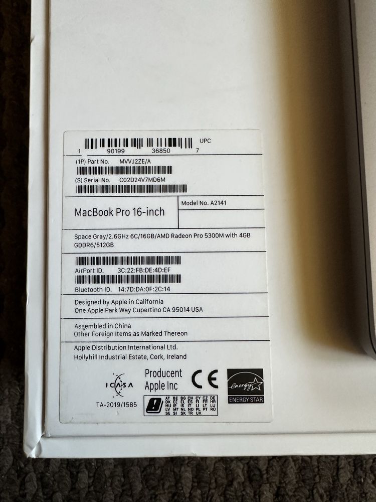 MacBook Pro 16 i7 16/512 A2141  Space Gray 2019
