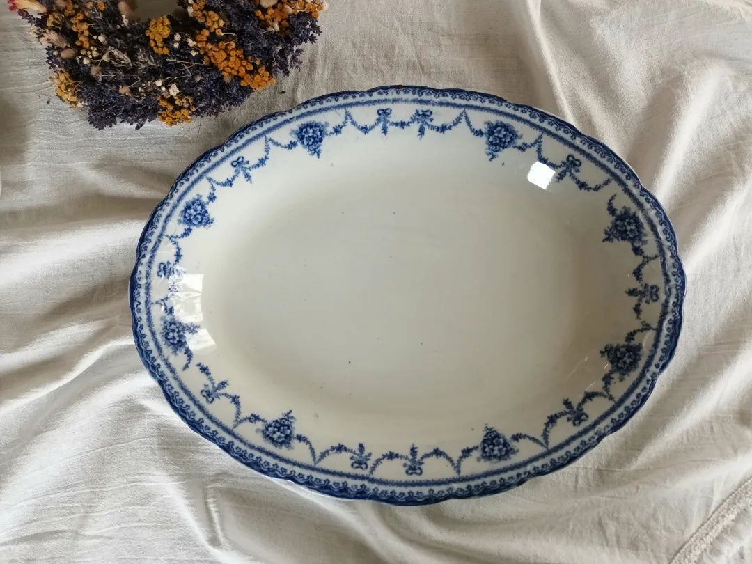Duży półmisek stara ceramika biało-niebieski