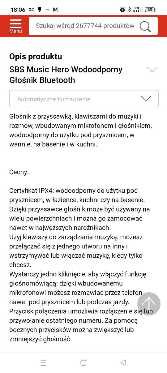 Głośnik wodoodporny z funkcją słuchania muzyki i odbierania połączeń