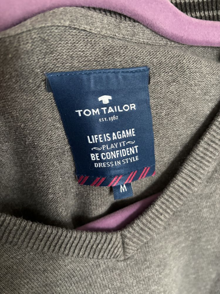 Sweter męski Tom Tailor, bawełna, rozmiar M, szary