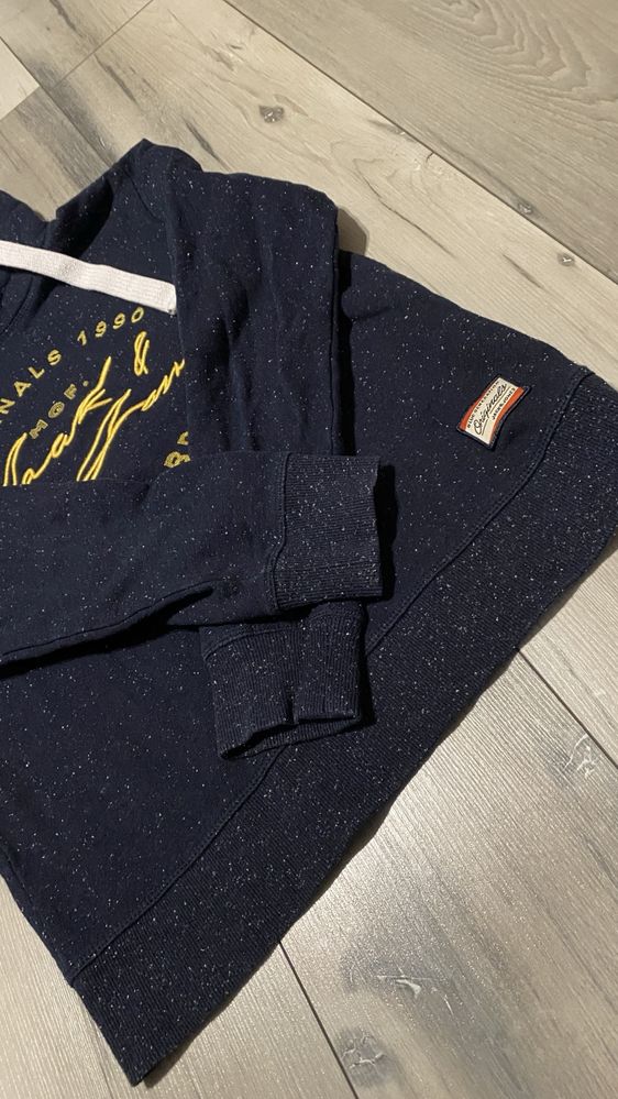 Bluza Jack&Jones S męska granatowa tłoczona z kapturem nie ocieplana