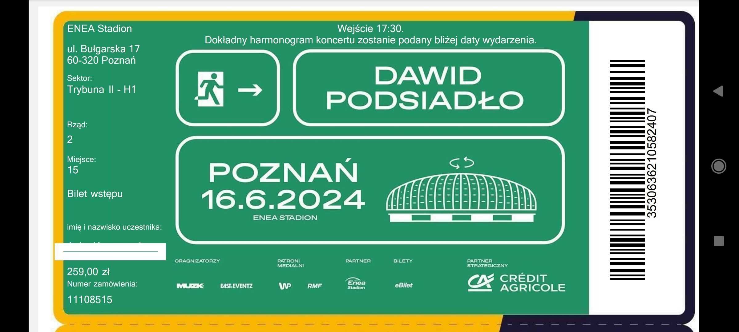 Dwa bilety na koncert Dawida Podsiadło w Poznaniu