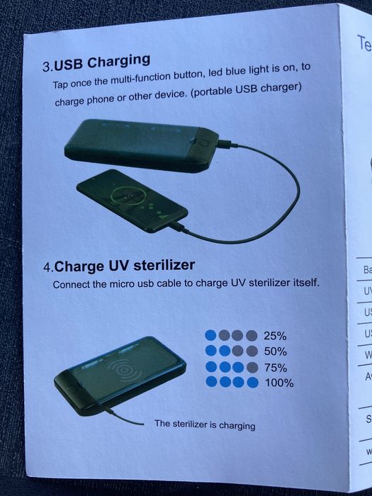 POWER BANK Sterylizator UV z ładowarką do telefonu