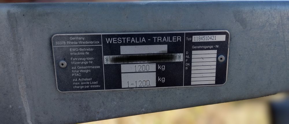 Przyczepka samochodowa 2.55x1.39 Westfalia 1200kg.