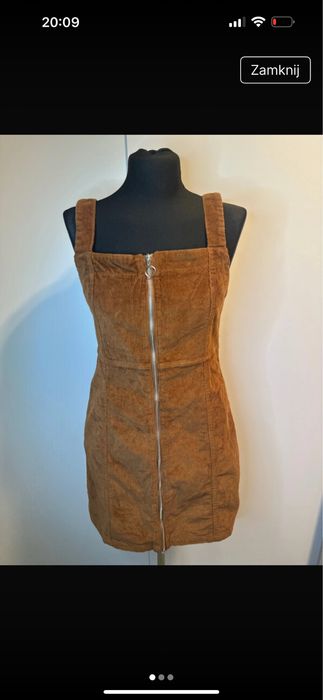 Brazowa sukienka na zamek na ramiaczkach denim co L