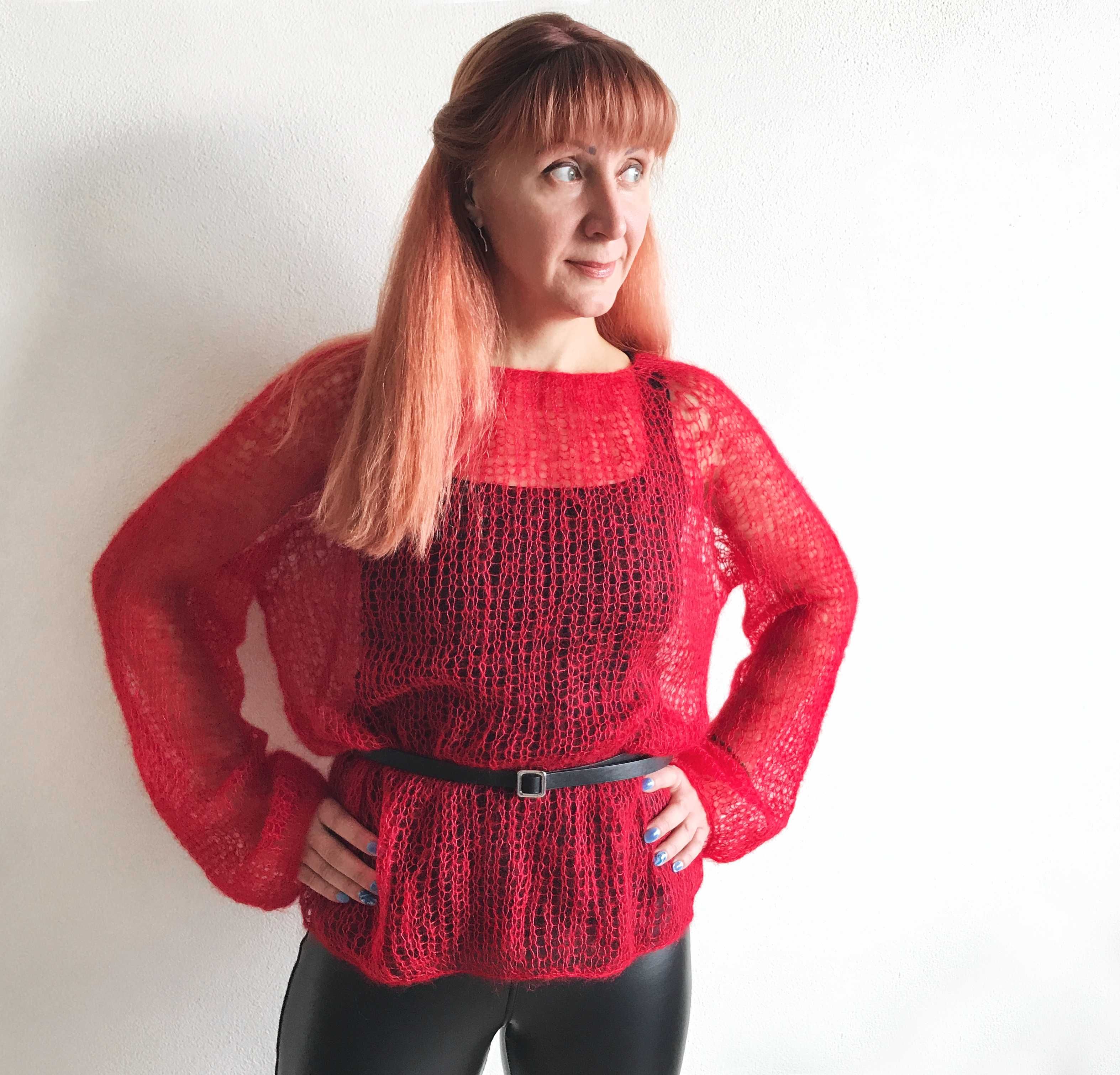 Camisola feita a mao. Oversized Red Kid Mohair and Silk Sweater.