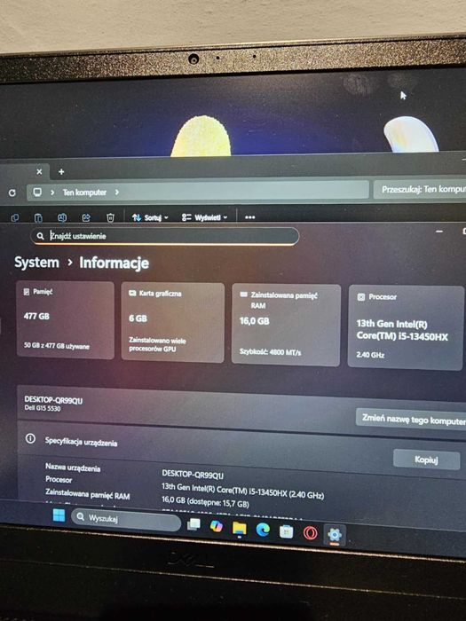 Laptop Dell Gaming i5 13gen RTX 6GB  120Hz Laptop do Gier Nauki 15.6