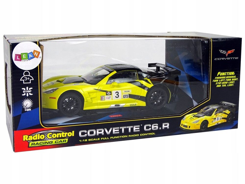 Auto Sportowe Wyścigowe R/c 1:18 Corvette C6.r Żółty 2.4 G Światła