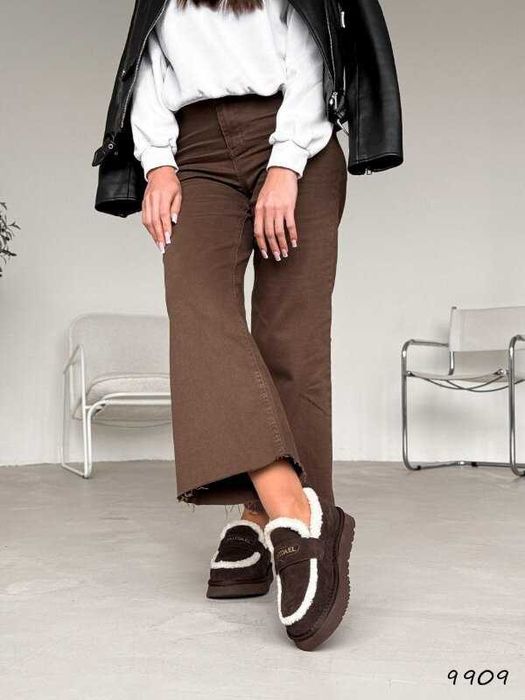 Угги-лофери жіночі натур. замша, зимові лофери шоколад, лоферы 36-41р