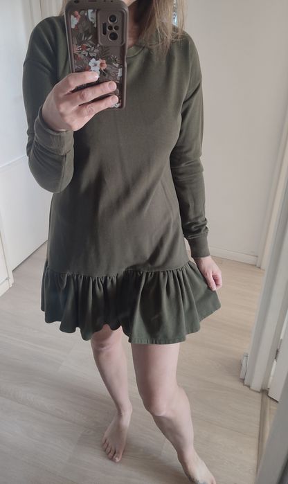 Sukienka bawełniana na jesień długi rękaw falbanka Marsala 38