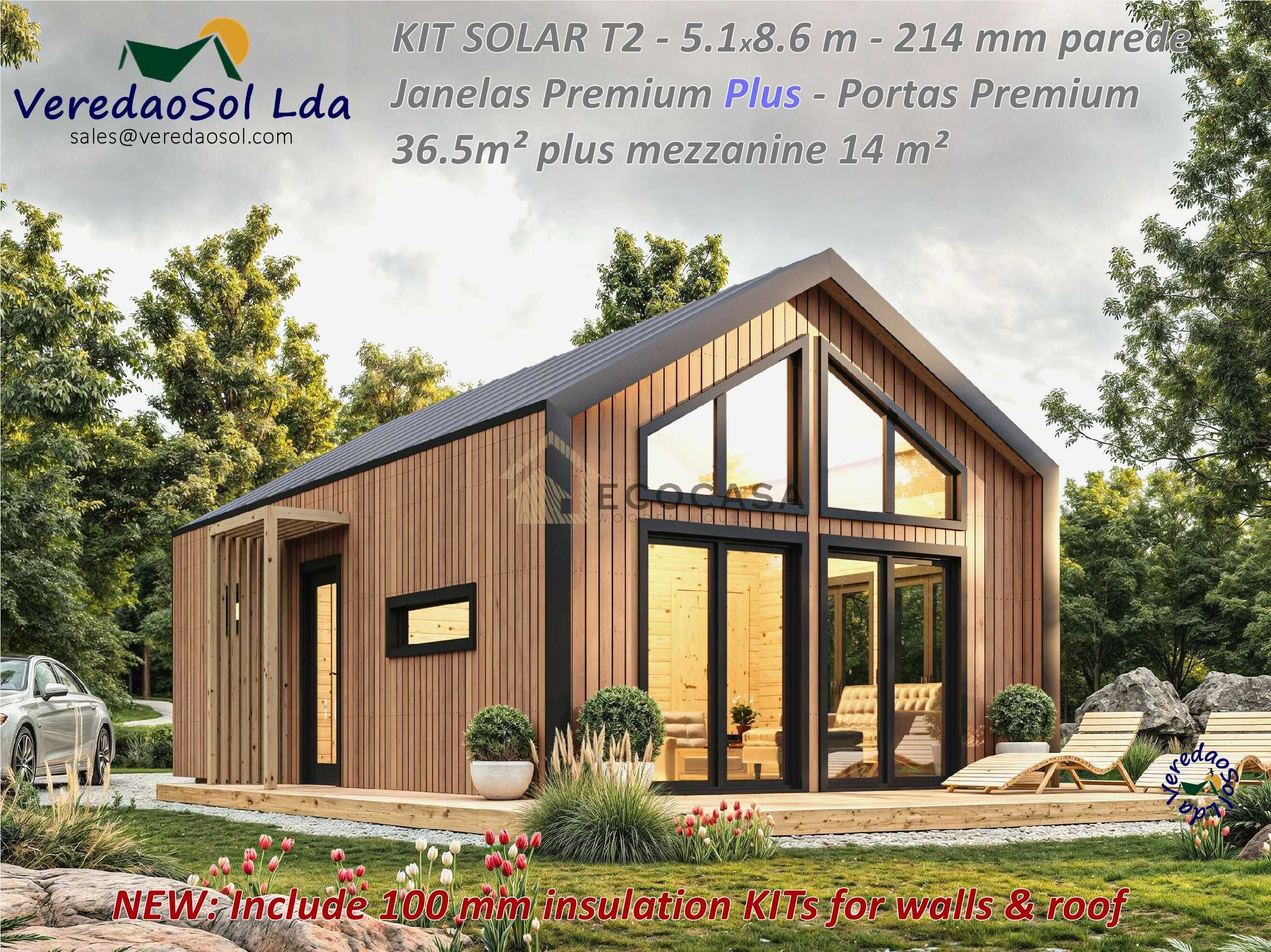Casa Madeira SOLAR T2 50,5m² 214mm Segundaparede e isolamento telhado