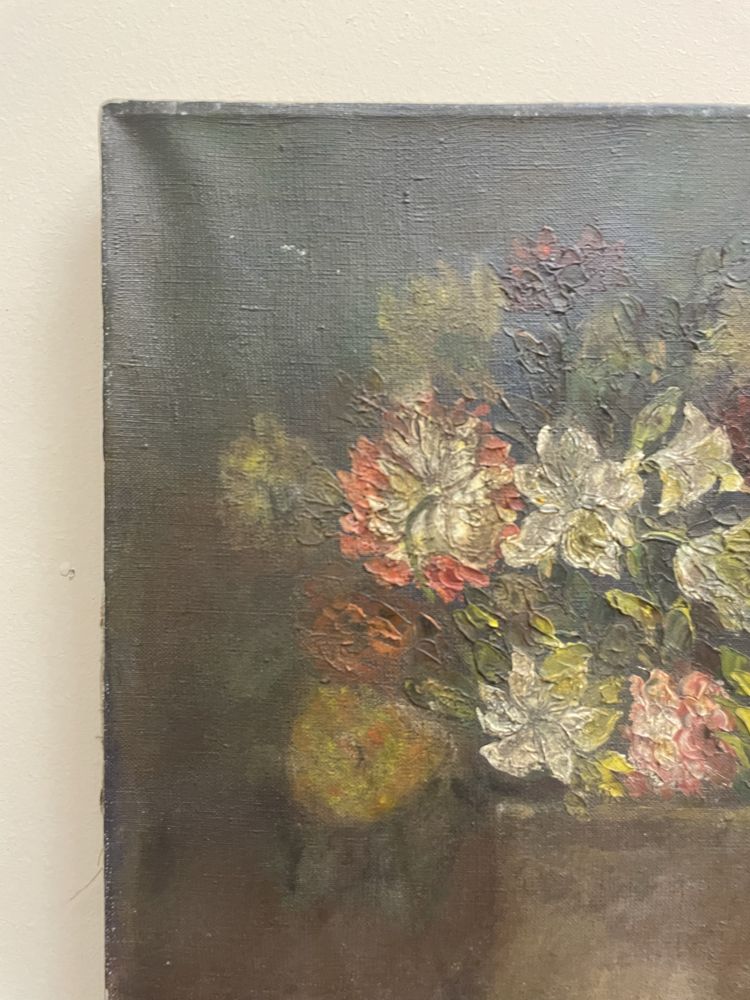 Stary obraz olejny Kwiaty w wazonie