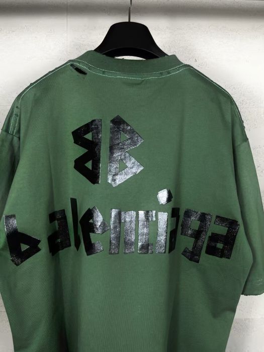 BALENCIAGA scotch tape type зеленая мужская футболка  хаки унисекс