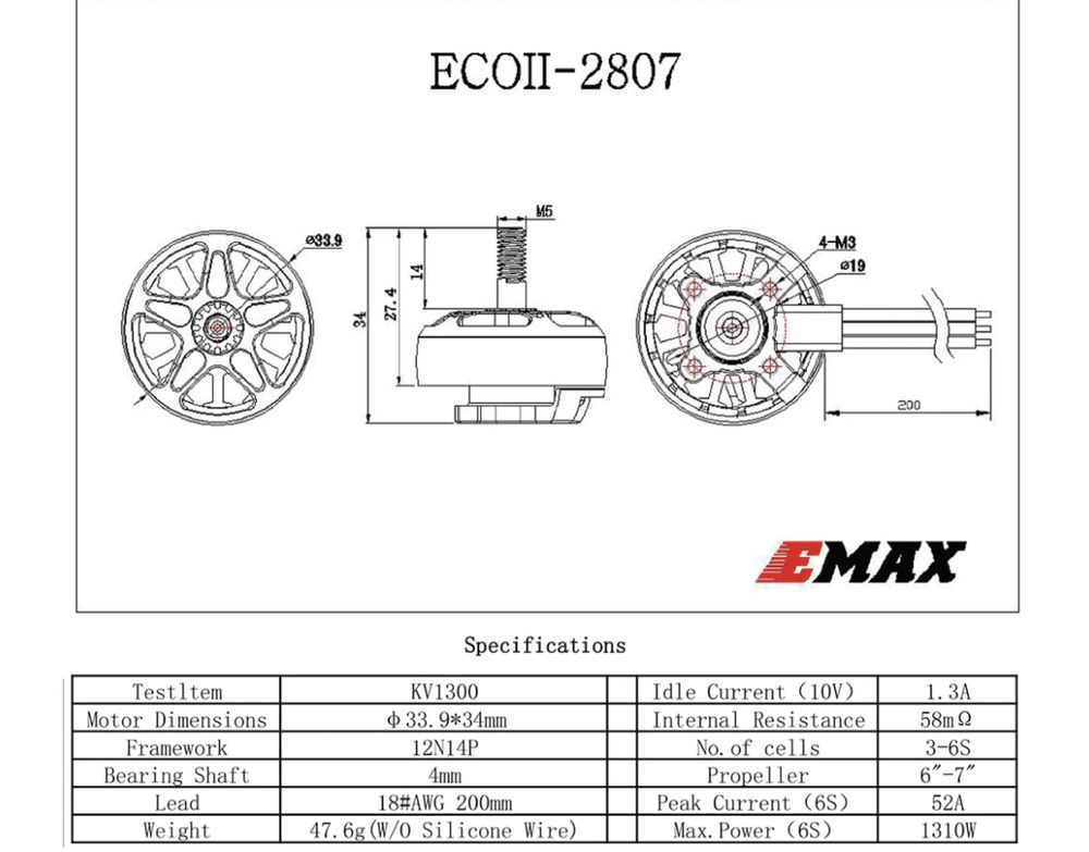 Emax ECO II Series 2807 3-6S 1300KV знижка від 100 шт!