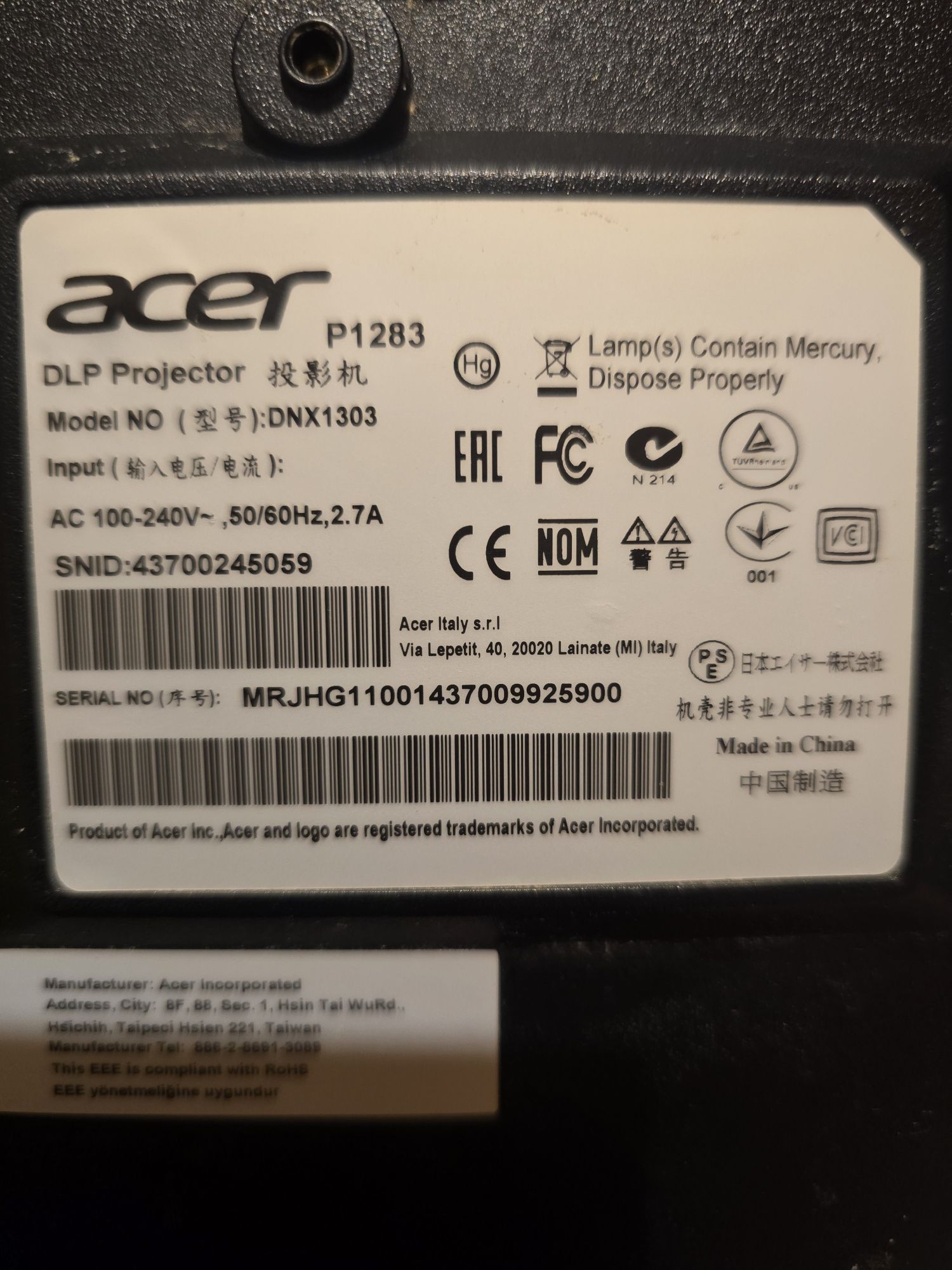 Projektor do kina domowego Acer P1283